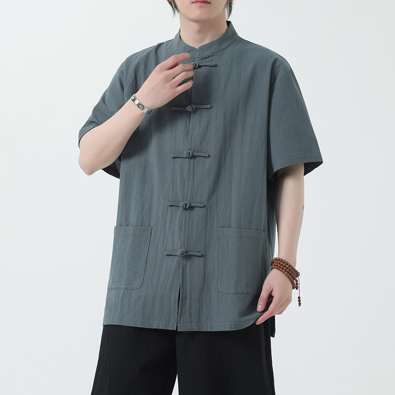 夏季风男装青年新中式棉麻短袖唐装汉服衬衫A118-C815P40控68,男装衬衫,电商A118