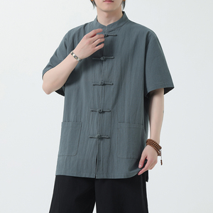 夏季风男装青年新中式棉麻短袖唐装汉服衬衫A118-C815P40控68图片