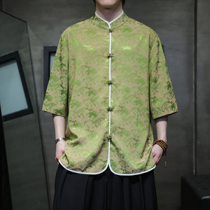 夏季风男装短袖唐装汉服大码衬衣中式印花衬衫A118-C03P65图片