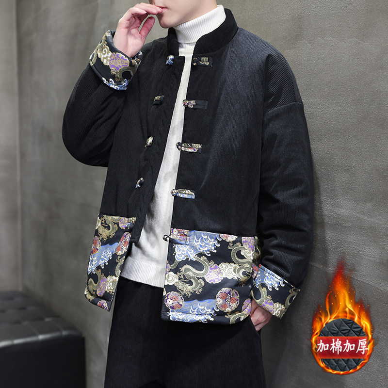 冬季风棉衣中式唐装印花拼接加厚棉袄外套男A118-MY2312P140,男装棉衣,电商A118