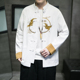秋季风男装衬衫新中式棉麻唐装汉服绣花夹克外套A118-SY61P75，男装夹克，电商A118