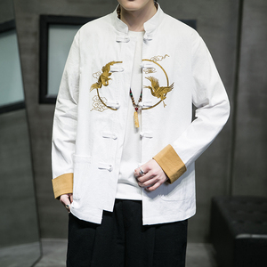 秋季风男装衬衫新中式棉麻唐装汉服绣花夹克外套A118-SY61P75图片