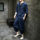 夏季风唐装短袖套装棉麻中式复古宽松两件套男A118-TZ207P75，男装休闲套装，电商A118