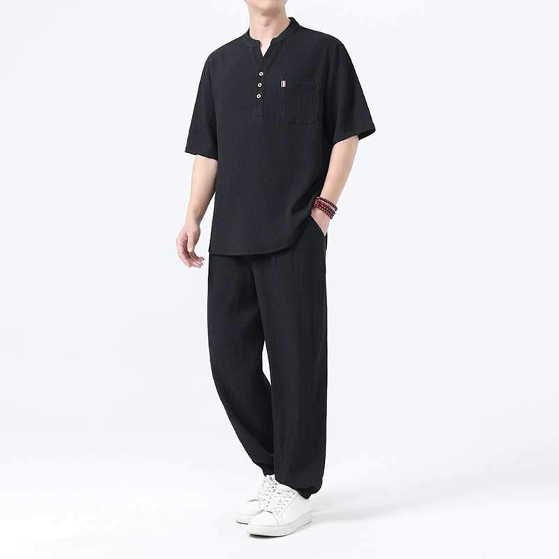 夏季风短袖衬衫唐装复古大码冰丝套装男A118-TZ2506P115控198,男装衬衫,电商A118