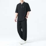 夏季风短袖衬衫唐装复古大码冰丝套装男A118-TZ2506P115控198，男装衬衫，电商A118