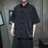 夏季风男装短袖大码新中式五分袖休闲衬衣A118-C16P75控108，男装衬衫，电商A118