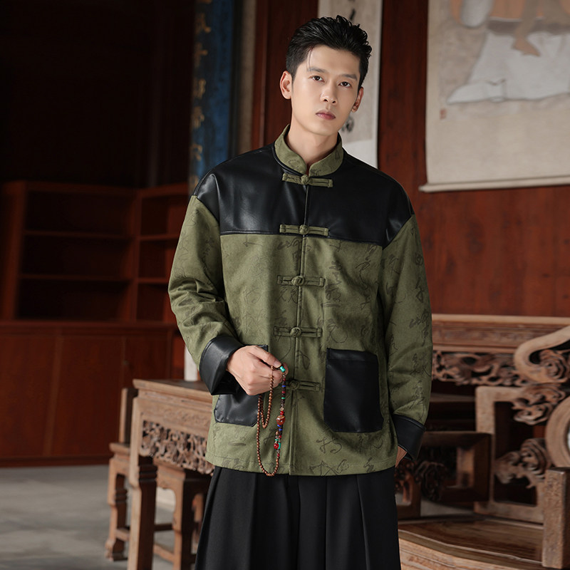 春季风唐装麂皮绒拼接复古青年中式夹克外套男A118-A8831P120，男装夹克，电商A118