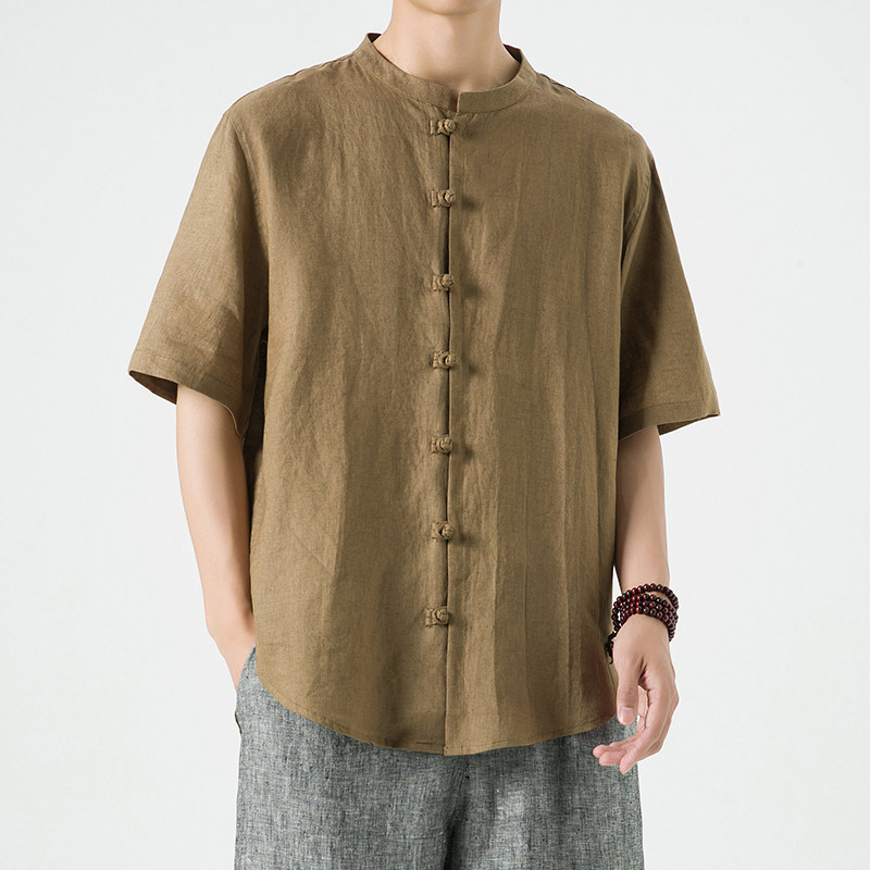 纯亚麻夏季风男装唐装短袖衬衫大码中式衬衣A118-C805P85,男装衬衫,电商A118