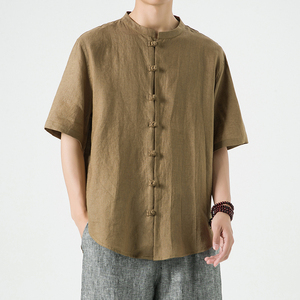 纯亚麻夏季风男装唐装短袖衬衫大码中式衬衣A118-C805P85,男装衬衫,电商A118
