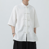 夏季风男装盘扣新中式刺绣唐装大码短袖衬衫A118-C09P70控98，男装衬衫，电商A118