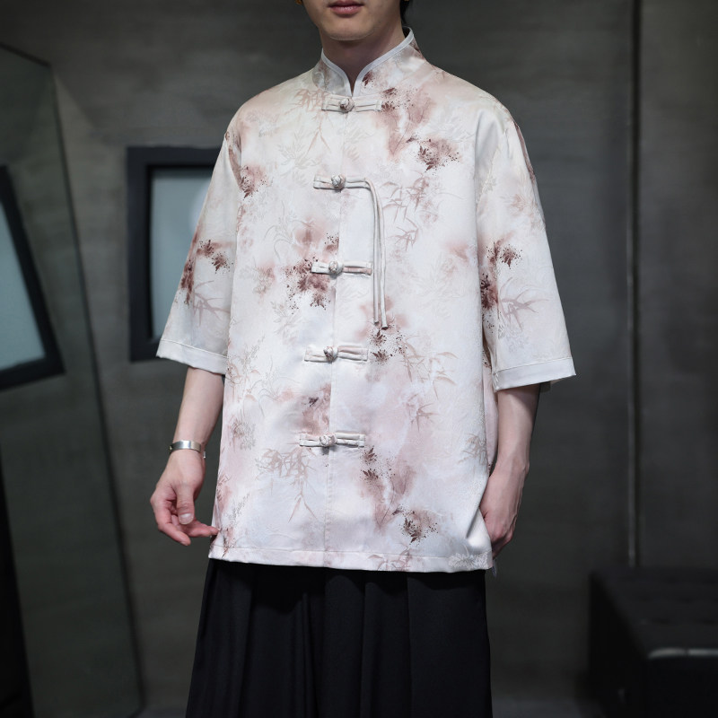 夏季风唐装汉服短袖印花衬衫中式复古大码衬衣男A118-C19P65,男装T恤,电商A118