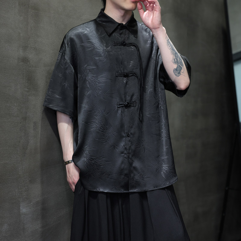 夏季风唐装复古短袖冰丝衬衫印花大码衬衣汉服男A118-C12P65,男装衬衫,电商A118