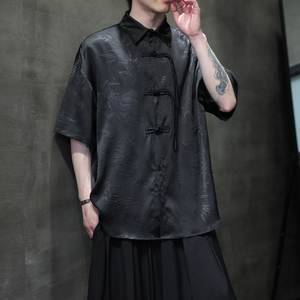 夏季风唐装复古短袖冰丝衬衫印花大码衬衣汉服男A118-C12P65图片