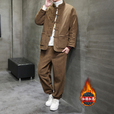 冬季风棉衣套装中式复古灯芯绒唐装加厚外套两件套TZ010-P200，男装棉衣，电商A118