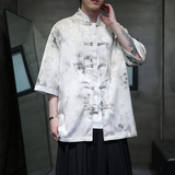 夏季风男装唐装短袖衬衫新中式大码宽松汉服A118-C19P65控98，男装衬衫，电商A118
