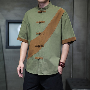 夏季风短袖复古大码棉麻唐装汉服宽松衬衫男A118-C032P70控99图片