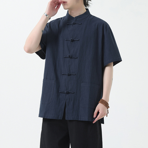 夏季风男装新中式棉麻衬衫唐装短袖复古衬衣A118-C815P40控68图片