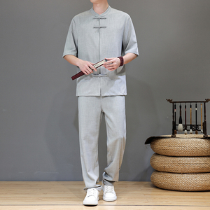 风夏季套装天丝亚麻短袖唐装轻奢茶服男A118-TZ2502P165控228图片