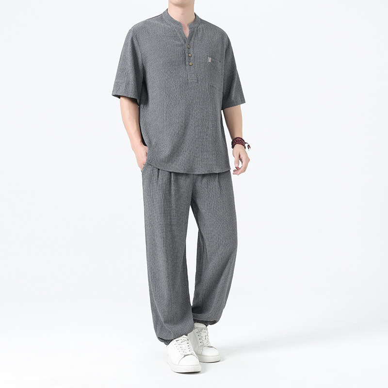 夏季风男装新中式唐装大码短袖两件套A118-TZ2506P115控198,男装休闲套装,电商A118