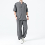 夏季风男装新中式唐装大码短袖两件套A118-TZ2506P115控198，男装休闲套装，电商A118