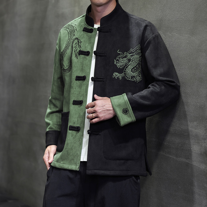 春季风麂皮绒唐装新中式刺绣拼接夹克外套男A118-A8806P120,男装夹克,电商A118