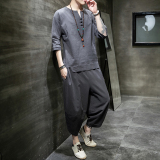 2025夏季风男装棉麻套装唐装T恤大码两件套男A118-TZ207P75，男装休闲套装，电商A118