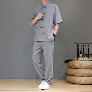 夏季风亚麻天丝高端唐装短袖套装茶服男A118-TZ2501P165控228图片