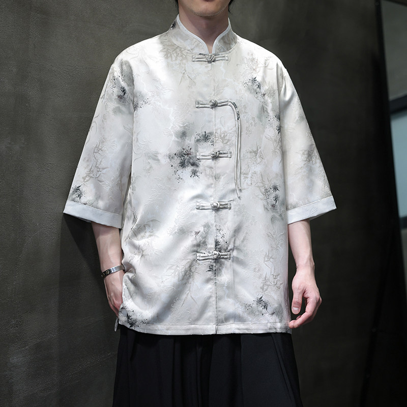 夏季风男装唐装短袖衬衫新中式大码宽松汉服A118-C19P65控98,男装衬衫,电商A118