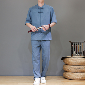 夏季风唐装天丝亚麻高端短袖轻奢套装男A118-TZ2502P165控228图片