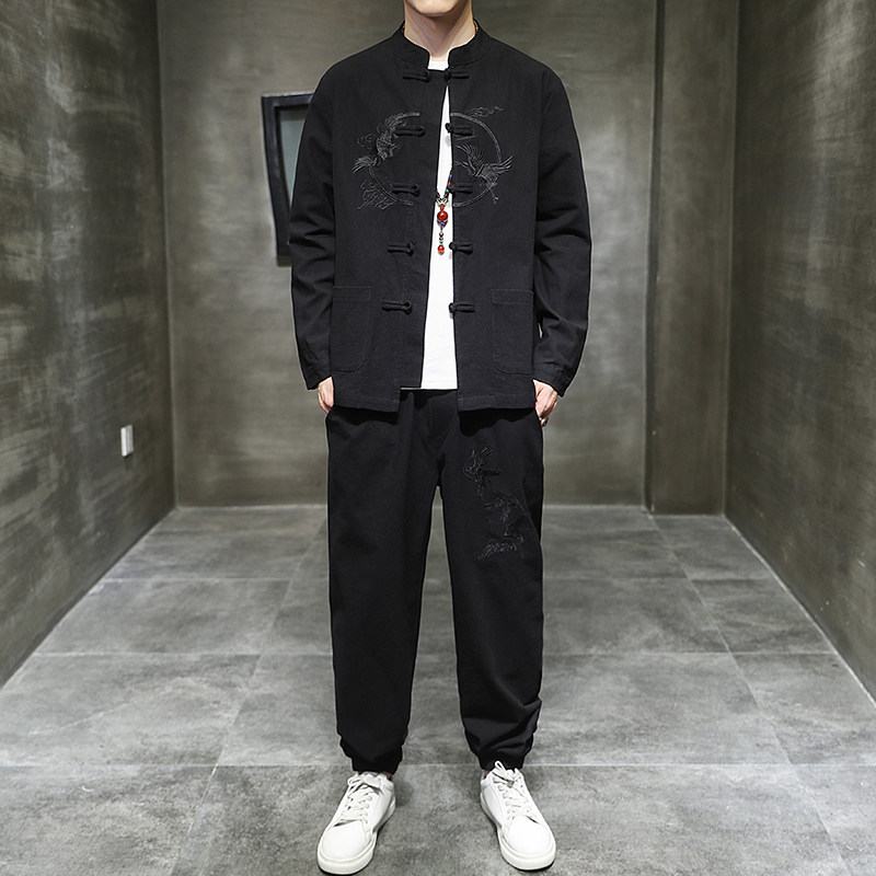 春季风男装唐装棉麻刺绣套装中式衬衫两件套A118-TZ2028P105图片