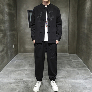 春季风男装唐装棉麻刺绣套装中式衬衫两件套A118-TZ2028P105图片