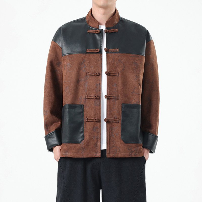 秋季风男装夹克新中式复古唐装汉服麂皮绒外套A118-A8831P120图片