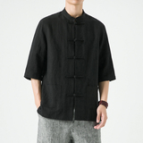 新中式男装风亚麻唐装夏季五分袖棉麻汉服男DS-A118-C803-P80，男装T恤，电商A118