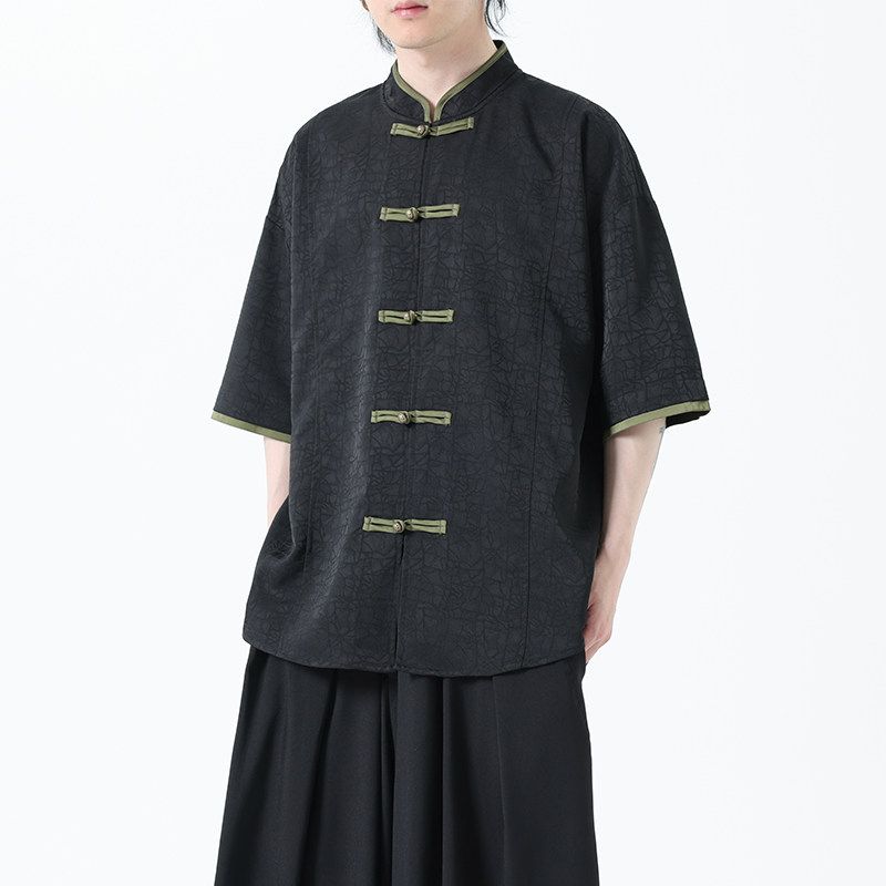 夏季风男装短袖衬衫新中式唐装冰丝提花汉服A118-C27P65控88,男装T恤,电商A118