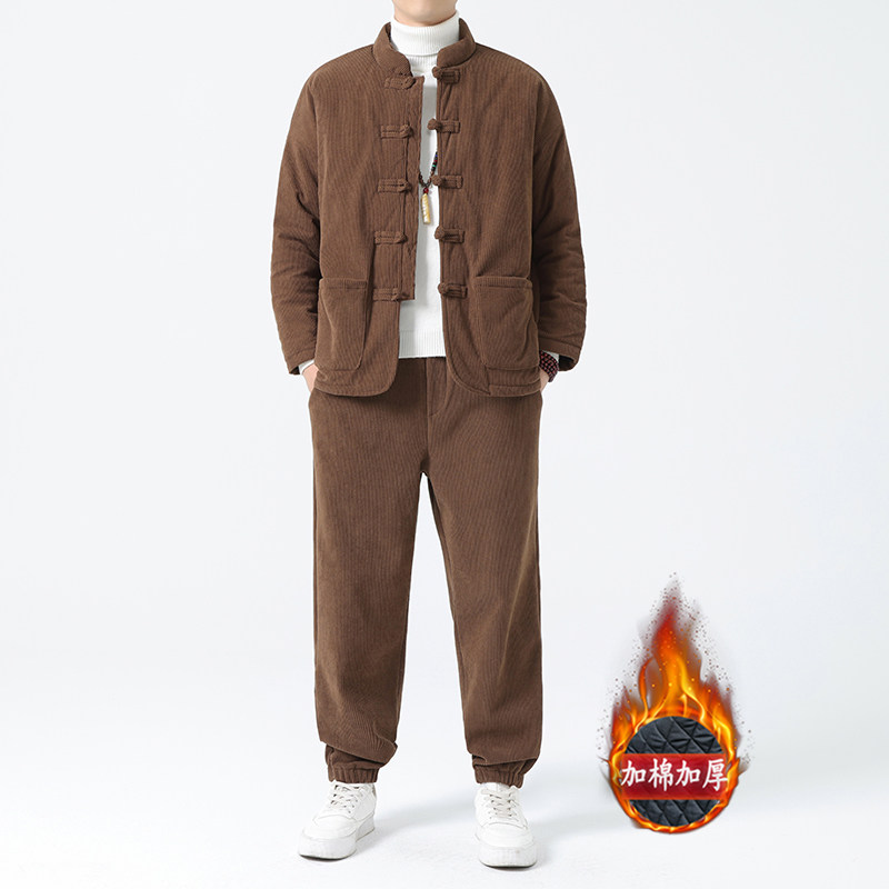 2025冬季风套装中式复古唐装棉衣灯芯绒保暖棉袄男TZ010-P200,男装T恤,电商A118