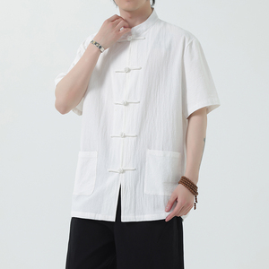 夏季风男装新中式棉麻衬衫唐装短袖复古衬衣A118-C815P40控68图片