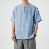 风夏季纯亚麻唐装T恤男新中式宽松大码上衣A118-T910-P85，男装T恤，电商A118