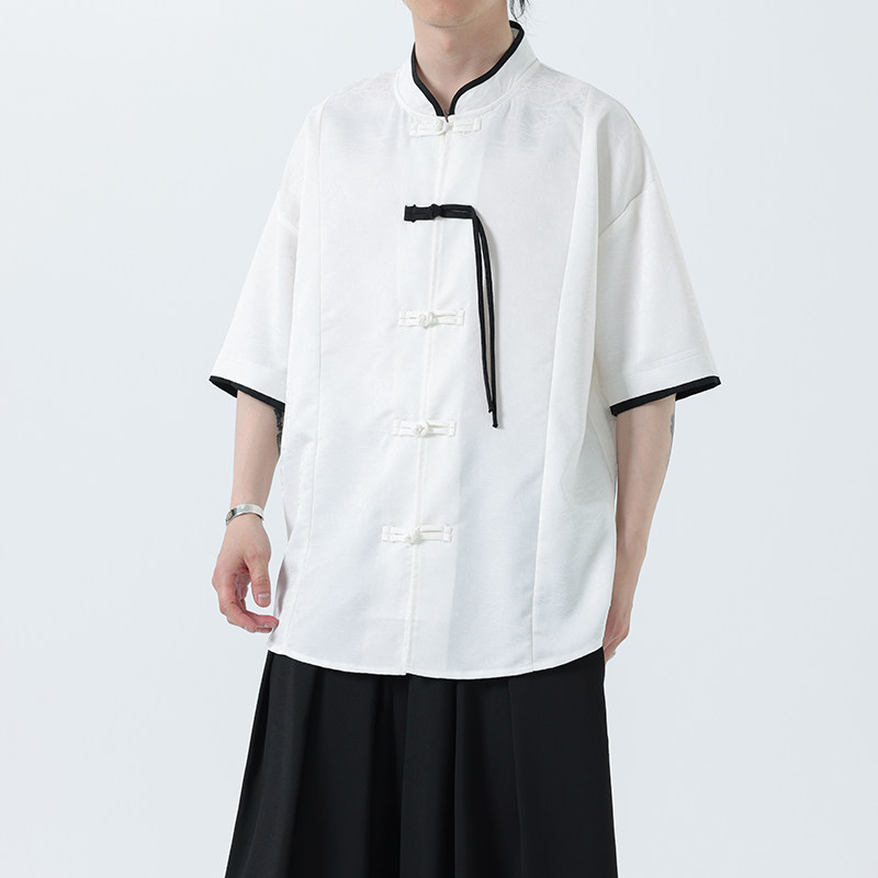 夏季风冰丝短袖改良衬衫新中式提花大码男装A118-C17P65控88,男装T恤,电商A118