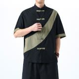 夏季风棉麻短袖唐装中式复古大码透气衬衫男A118-C032P70控99，男装T恤，电商A118
