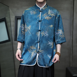 夏季风男装复古唐装中式大码透气冰丝短袖衬衫T恤A118-C02P65，男装T恤，电商A118
