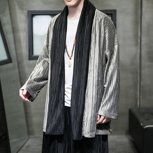秋冬季风男装丽丝绒压邹中长款风衣汉服外套DS-A118-F006-P70图片