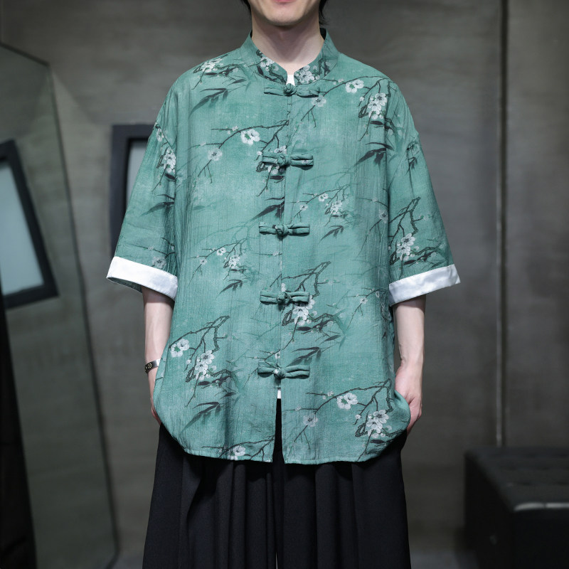 2025夏季风短袖衬衫唐装汉服中式大码复古衬衫男A118-C18P65图片