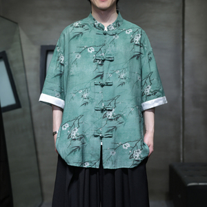 2025夏季风短袖衬衫唐装汉服中式大码复古衬衫男A118-C18P65图片