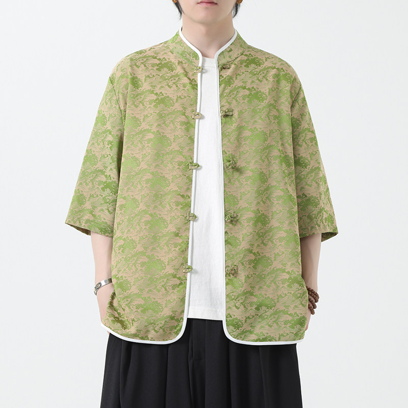风男装短袖唐装大码衬衣中式印花衬衫汉服A118-C03P65控88图片