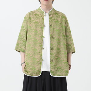 风男装短袖唐装大码衬衣中式印花衬衫汉服A118-C03P65控88图片