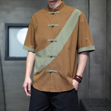 2025夏季新款唐装风大码复古短袖青年衬衫A118-C032P70控99，男装衬衫，电商A118