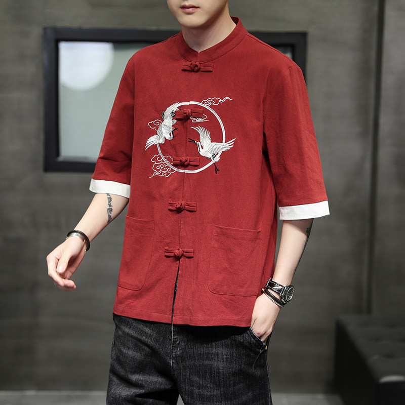 2025夏季风男装唐装汉服大码刺绣中式复古衬衫A118-C701P60,男装衬衫,电商A118