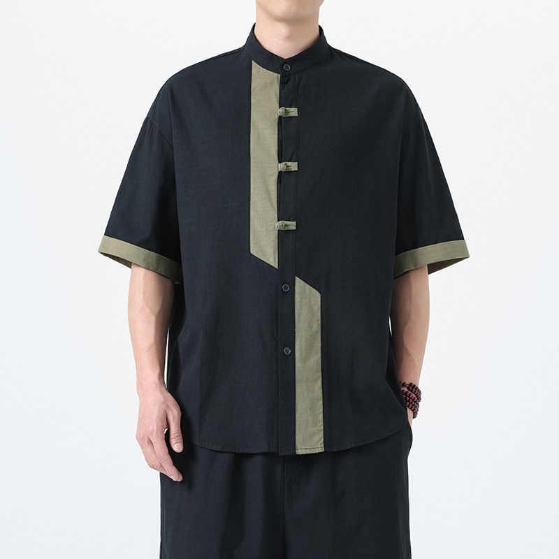夏季风棉麻短袖唐装中式复古大码透气衬衫男A118-C031P70控99,男装T恤,电商A118