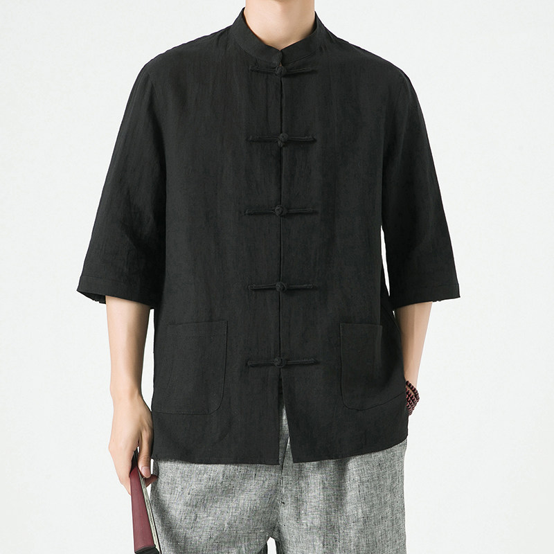新中式男装风亚麻唐装夏季五分袖宽松汉服男DS-A118-C803-P80,男装T恤,电商A118