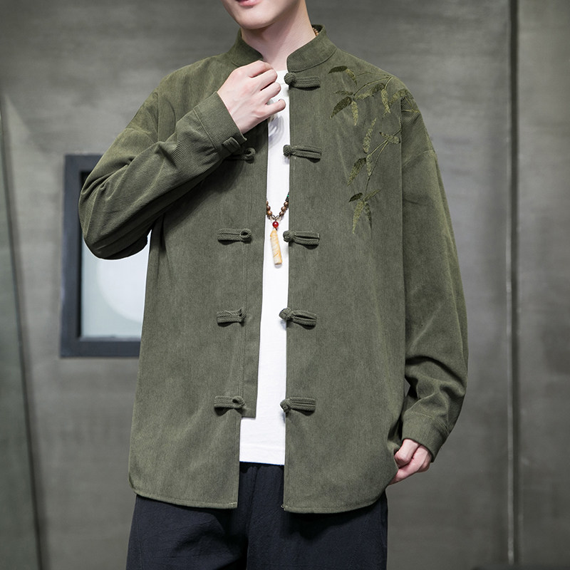 秋季风男装衬衣灯芯绒唐装汉服大码透气刺绣衬衫A118-C823P70,男装衬衫,电商A118